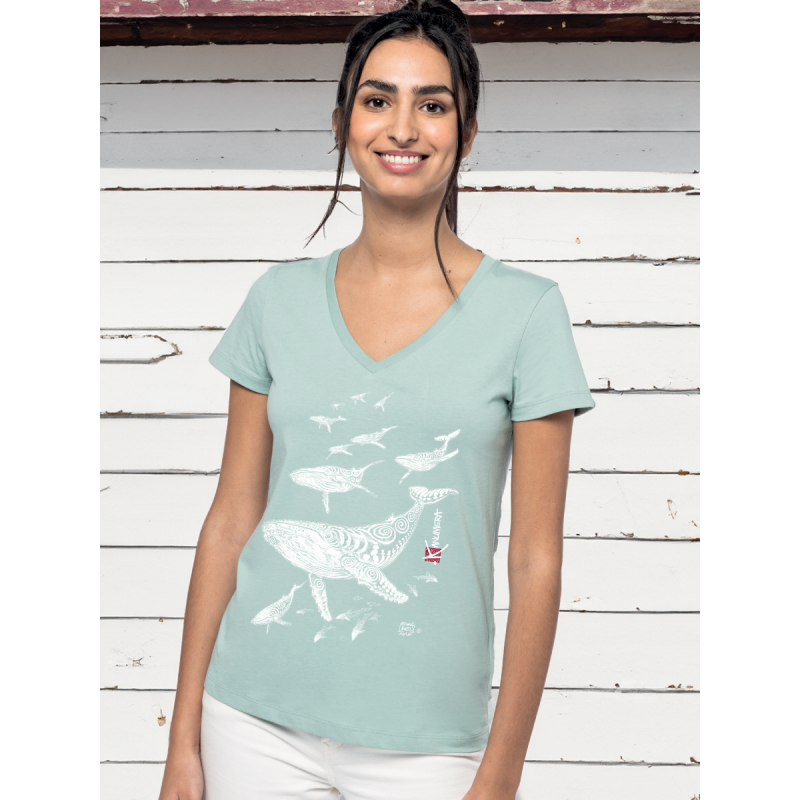 T-shirt Bio Col V Femme Les Baleines