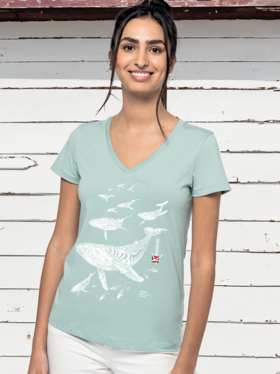 T-shirt Bio Col V Femme Les Baleines