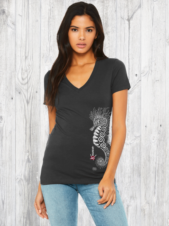 T-shirt bio Col V Femme L'Hippocampe