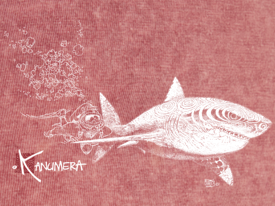 White Shark and Diver Ladie's vintage T-shirt