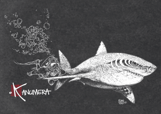 White Shark and Diver Ladie's vintage T-shirt