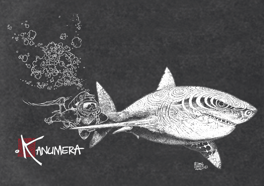 T-shirt délavé Femme Le Requin Blanc et la Plongeuse