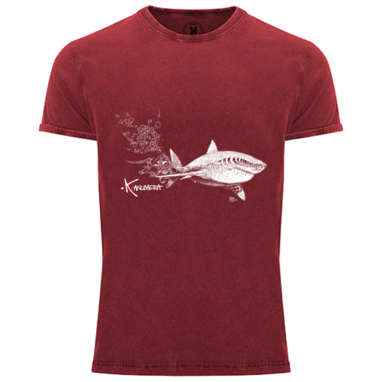 T-shirt délavé Le Requin Blanc et le Plongeur