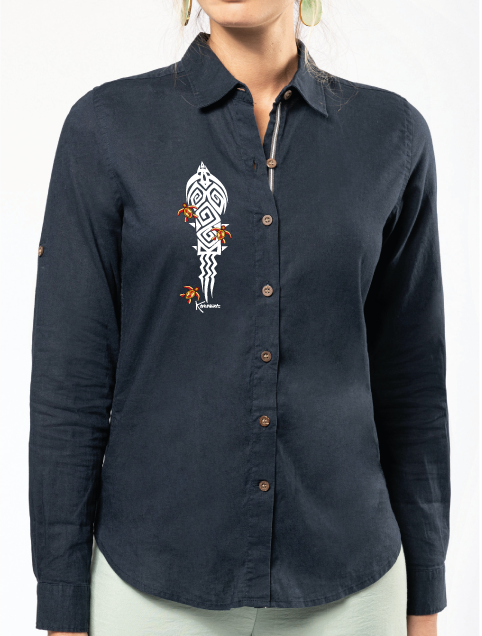 Chemise en lin et coton Femme Manches Longues Les tortues