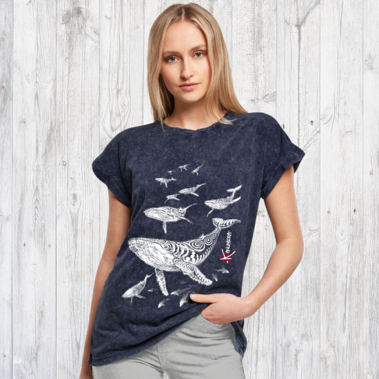 T-shirt délavé Ample Femme Le Champ de Baleines