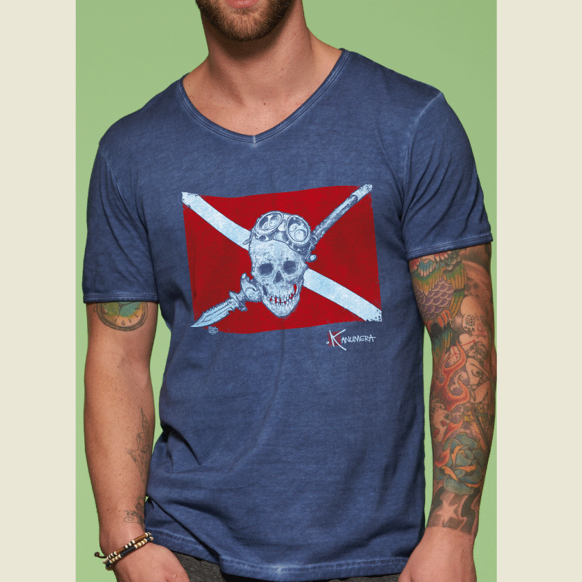 T-shirt délavé Drapeau Pirate Plongée