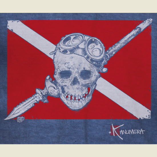 T-shirt délavé Drapeau Pirate Plongée