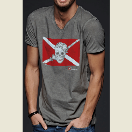 T-shirt délavé Drapeau Pirate Plongée